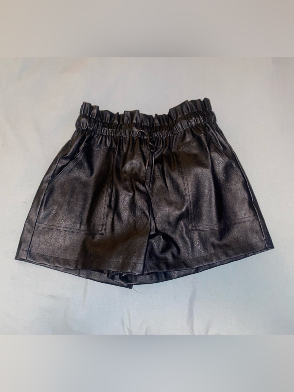 Amazon Black Faux Leather Paperbag High Waist Shorts